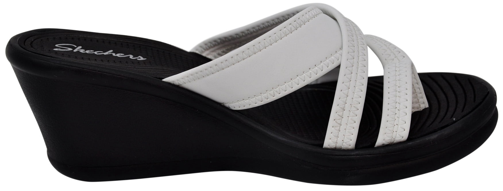Skechers Cali Rumblers Strappy Wedge Sandals for Women Toe Loop Slip on Cross Strap Cushioned Footbed Lightweight Foam Midsole Flexible Outsole
