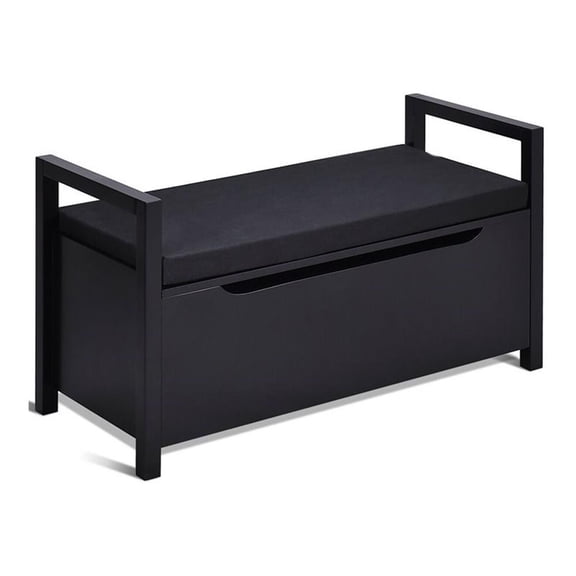 Pemberly Row Contemporary Wood Storage Bench with Removable Cushion in Black