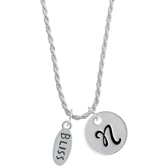 Delight Jewelry Silvertone Bliss Oval Silvertone Script Initial Disc - N - Charm Necklace, 20"+3"