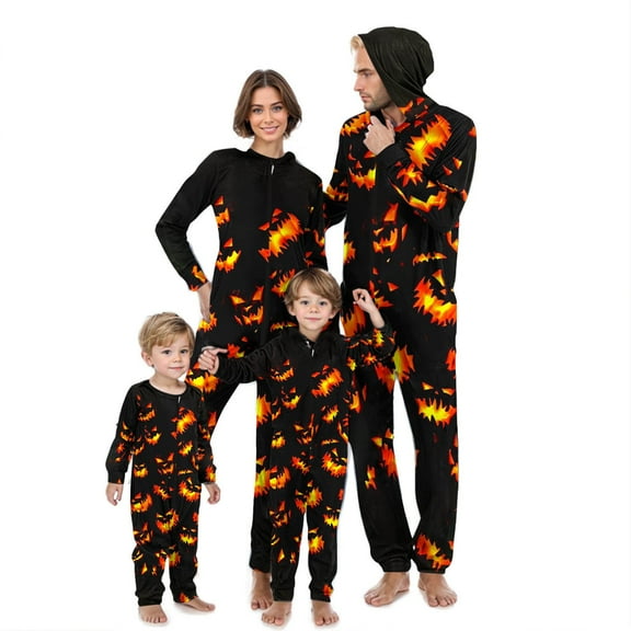AGWOLF Halloween Family Pajamas Matching Sets Long Sleeve Sleepwear Comfy Zipper Hoodie Onesies Pajamas 2024 Holiday Loungewear for Party Mom S
