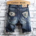 thumbnail image 6 of Brand Clothing New Summer Ripped Hole Denim Shorts Men Cotton Thin Straight Retro Biker Knee Length Short Jeans Male Streetwear, 6 of 7