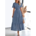 thumbnail image 3 of PRETTYGARDEN Womens Summer Maxi Dress Short Sleeve V Neck Hollow Out Eyelet A Line Long Flowy Beach Vacation Dresses, 3 of 9