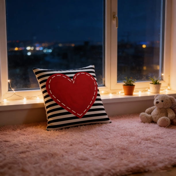Funda de almohada de lino con estampado de corazones y letras | Funda de cojín decorativa para sofá o cama | Funda de almohada cuadrada de 45x45 cm