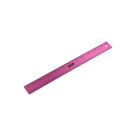 JAM Paper Stainless Steel Ruler, 12 Inch, Metal Ruler with Non-Skid Cork Backing, Fuchsia Metallic, 1/Pack