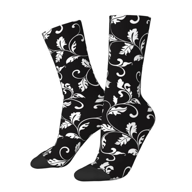 Balery Black White Leaves Calcetas Largas con Estampado para Hombre y Mujer – Suaves y Transpirables, Talla Única (US 5-11)