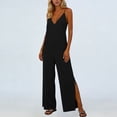 thumbnail image 6 of LEBONYARD Wide Leg Jumpsuits for Women,Women's V-Neck Jumpsuit with Adjustable Straps Side Slits and Pockets Black XL, 6 of 7