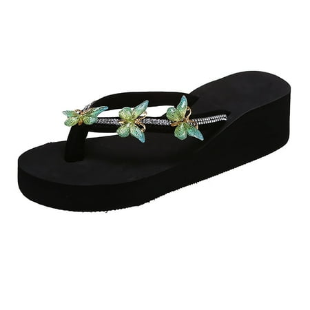 

Slippers for Women Ladies Fashion Summer Flip Flops Casual Rhinestone Butterfly Sandals Womens Slippers Cloth Green 37