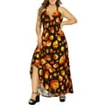 thumbnail image 5 of LA LEELA Women's Beach Summer Vintage Halloween Costumes Pumpkin Evening Party Halter V Neck Maxi Frill Dresses Flowy Elastic Waist Dress for Women S-M Orange, Pumpkin, 5 of 5