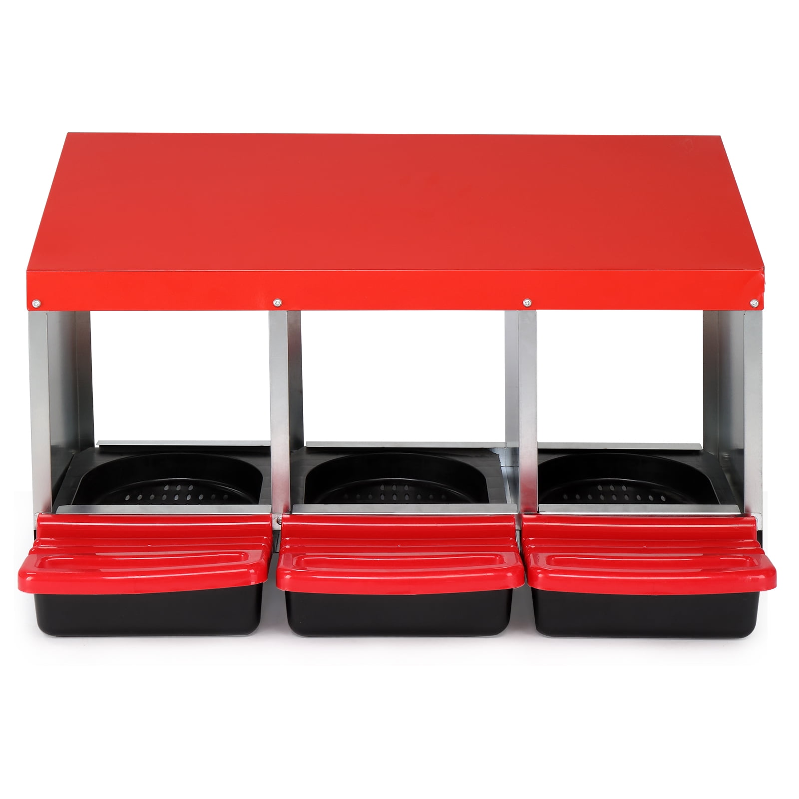 3 Compartment Poultry Chicken Nesting Box, Weather Resistant Steel Plastic Hen Laying Nest with Sloped Ventilated Bottom, Private Egg Laying Habitat for Chickens Ducks