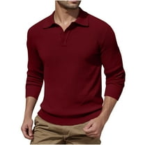 Golf Shirts for Men Long Sleeve Knitted Button Collared Pullover Tees Shirt Casual Solid Breathable Basic Loose Comfort Lapel Workout Tops