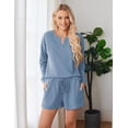 thumbnail image 2 of Ekouaer Pajama Set for Women Waffle Knit Lounge Sets Long Sleeve Top and Shorts Sleepwear Matching Loungewear, 2 of 6