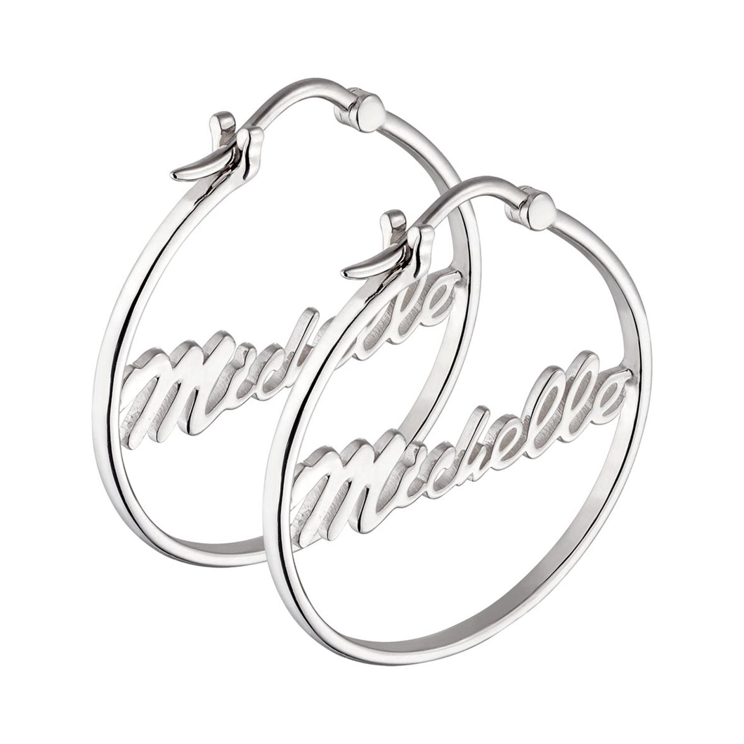 Personalized Planet Women's Sterling Silver or Gold over Silver Name Small 25mm or Medium 35mm Hoop Earrings