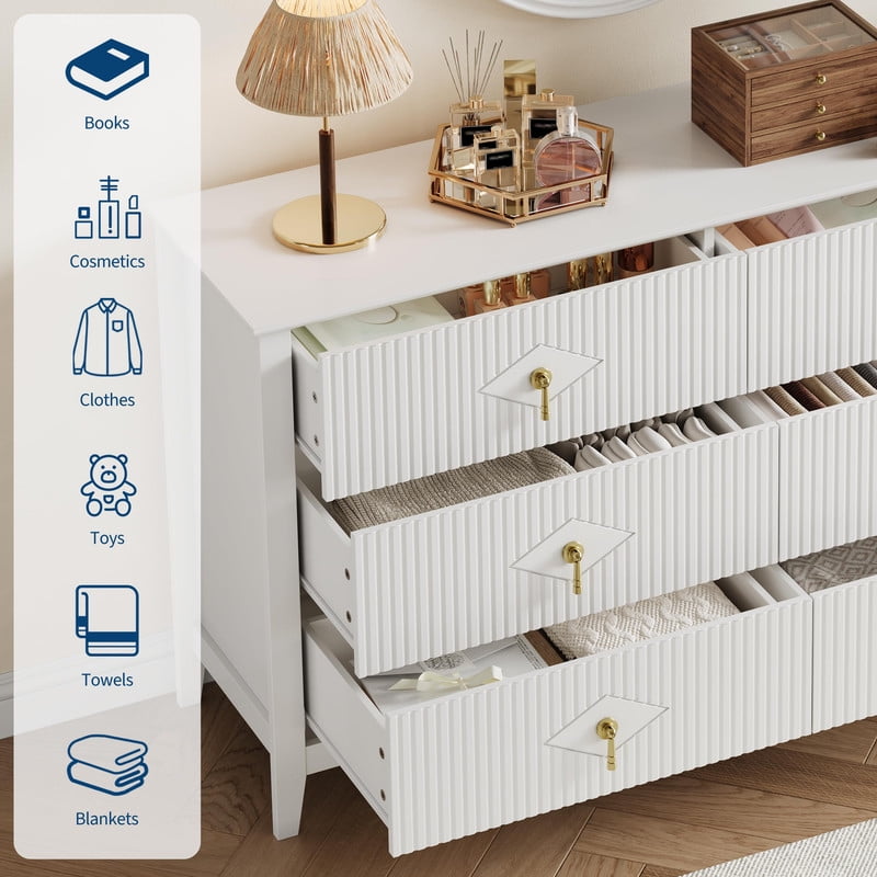 TROPOW Fluted 6 Drawers Dresser for Bedroom, 54" Wide Modern Chest of Drawers with Metal Handle, Wooden Dresser Organizer for Bedroom, Living Room, Hallway, Entryway