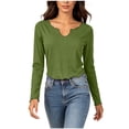 thumbnail image 5 of Lonomox Women's Cropped Pullover Tops Notch V Neck Long Sleeve Shirts Solid Color Casual Loose T Shirts, 5 of 6