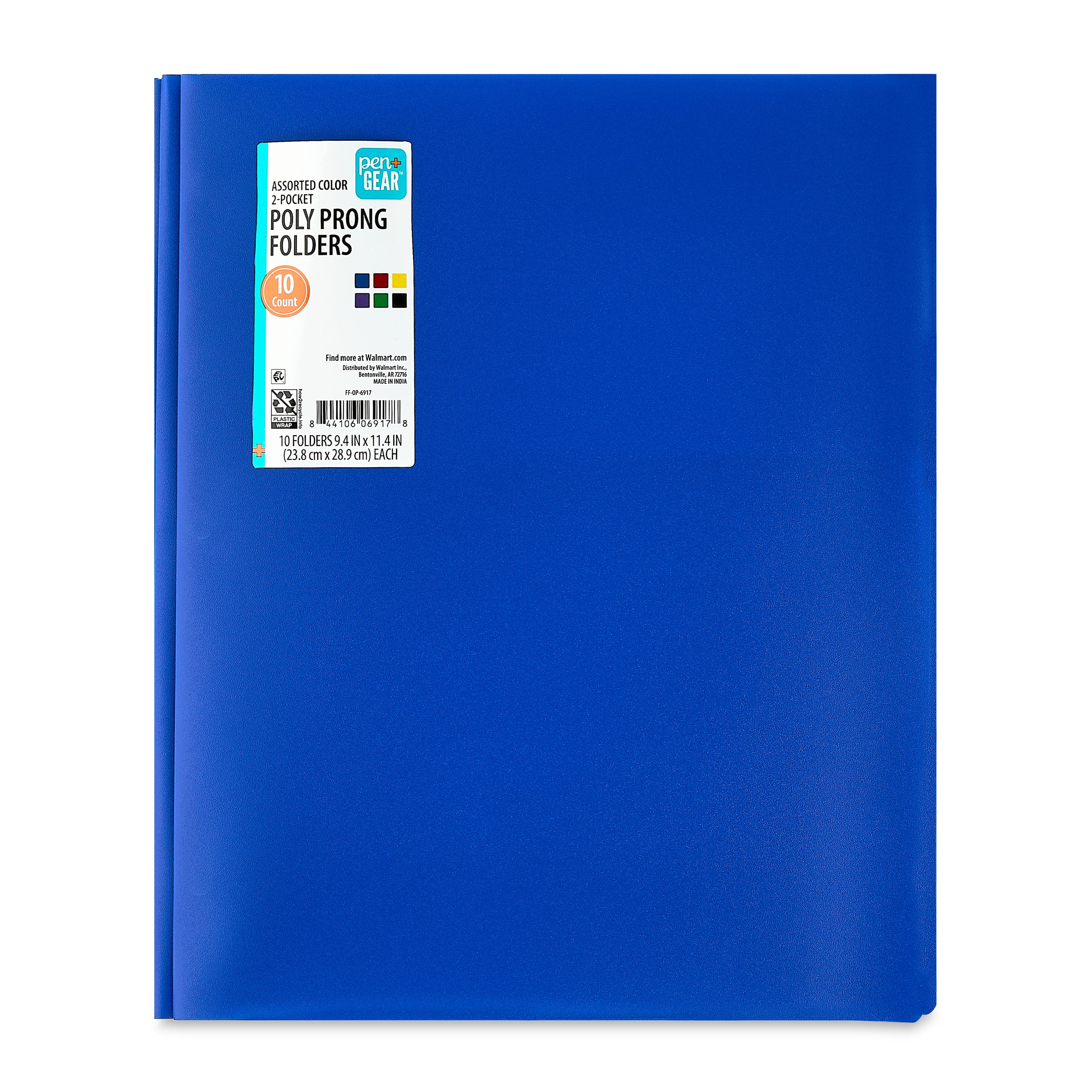 (4 pack) Pen+Gear 3-Prong 2-Pocket Poly Folders, 9.4" x 11.4", Assorted Colors, 10 Count