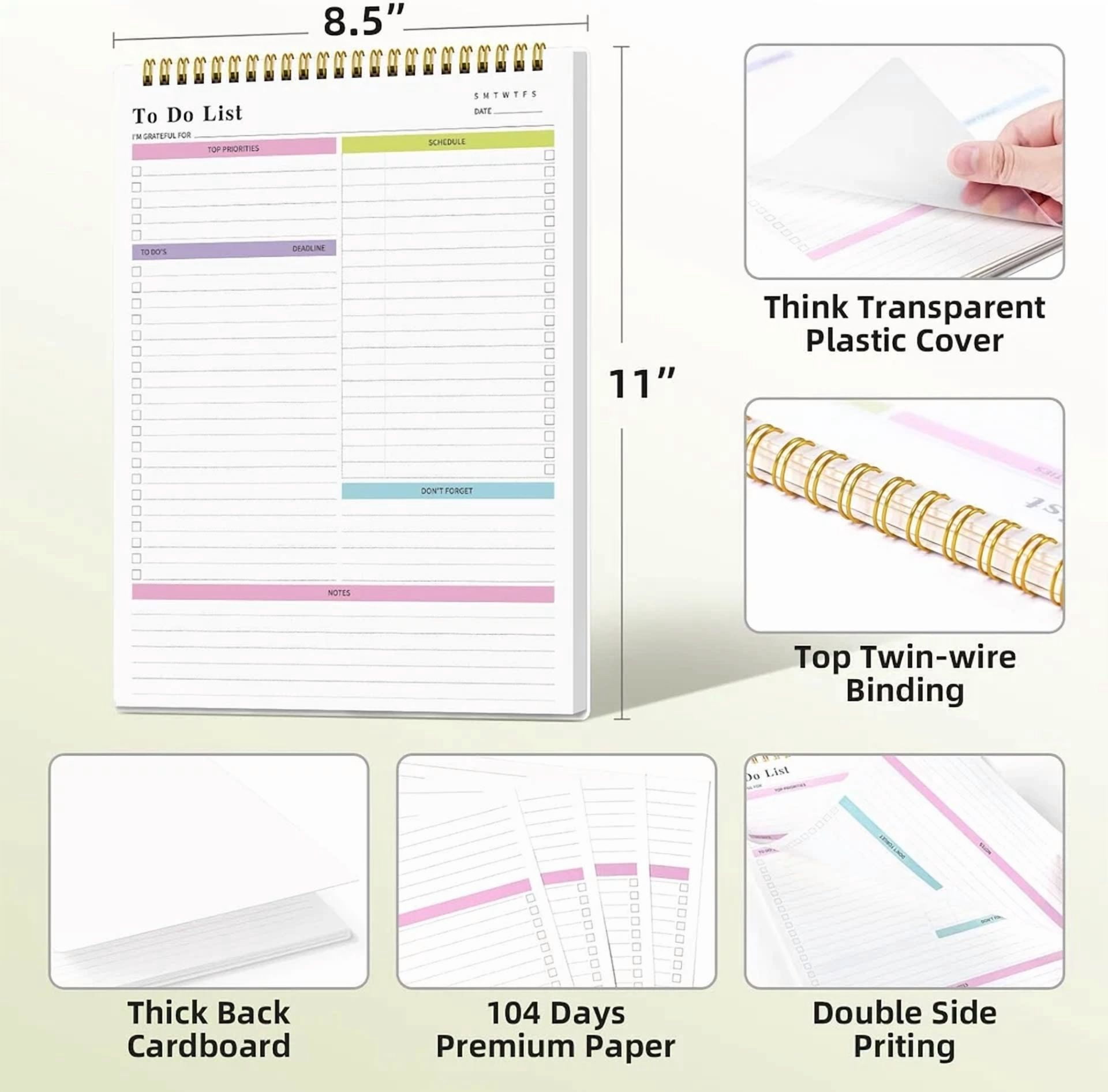 To Do List Notepad Undated, Daily To Do List Notebook (8.5"X 11") Spiral Dail...