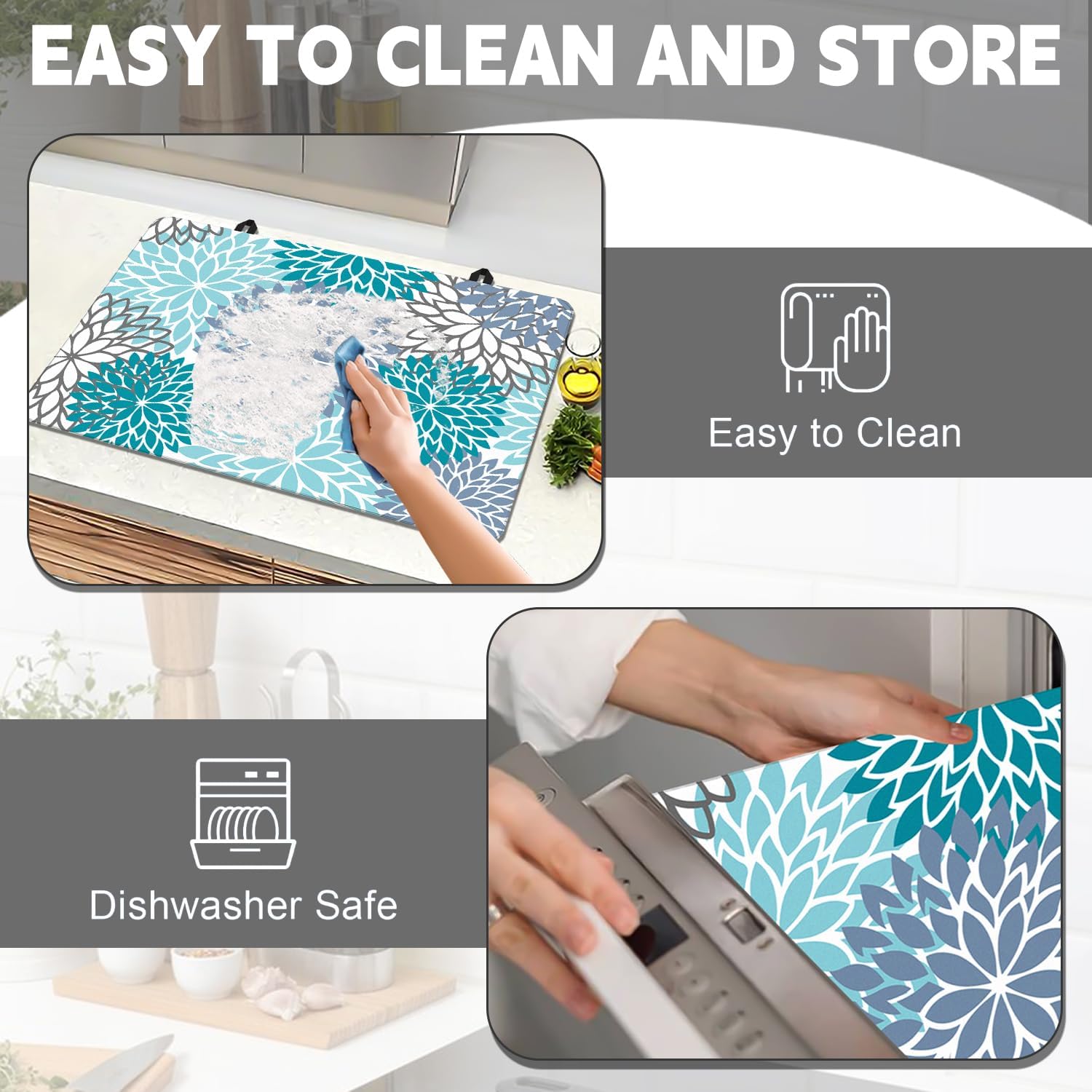 Stove Top Cover for Electric Stove 28 "x 20 ", Teal Bule Flora Heat Resistant Glass Top Stove Cover Protector, Glass Cooktop Covers, Kitchen Flat Stove Top Covers for Electric Stove
