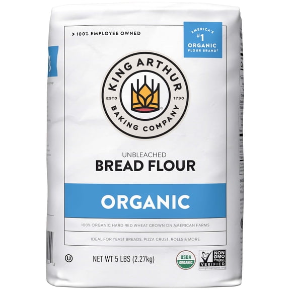 King Arthur Baking Company USDA Organic, Non-GMO Project Verified Unbleached Bread Flour, 5 lb Bag