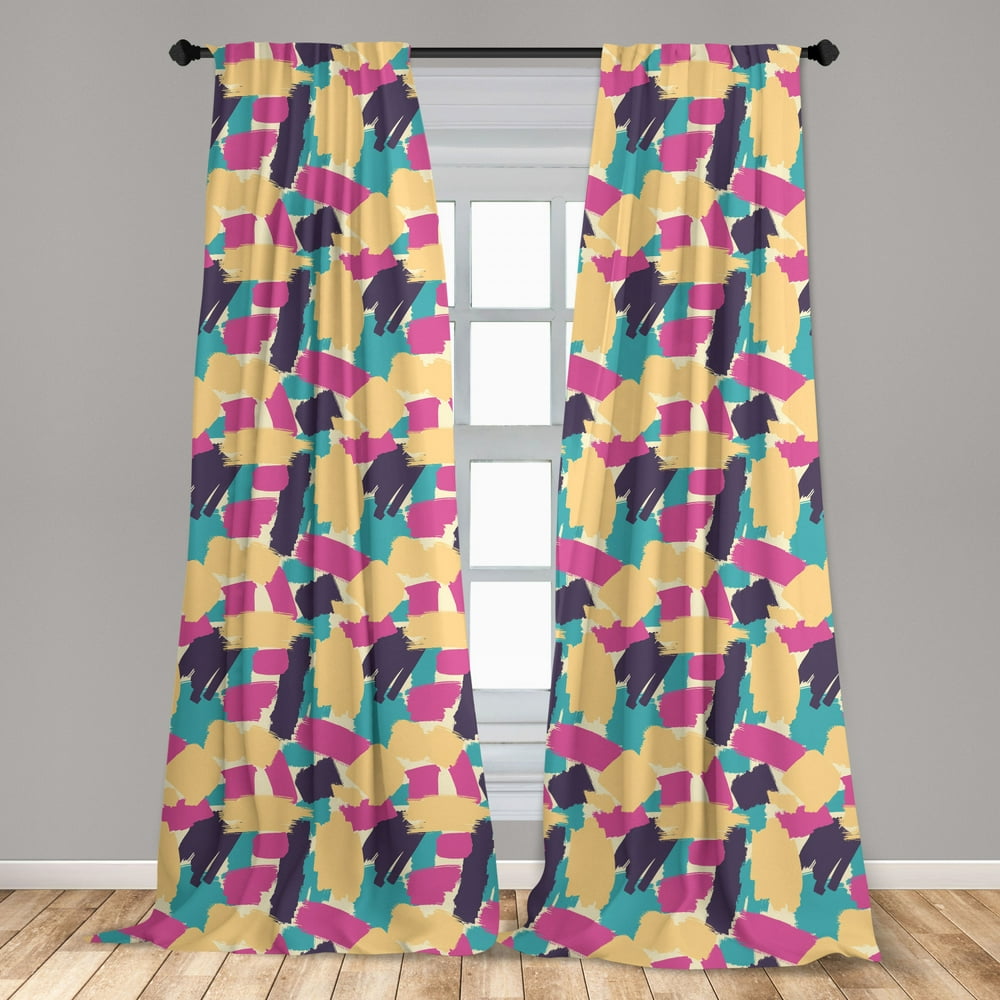Art Curtains 2 Panels Set, Bold Brushstrokes in Different Colors Modern