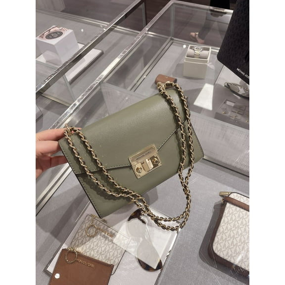 Michael Kors Rose Medium Logo Signature MK PVC Shoulder Bag Crossbody Army Green