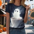 thumbnail image 2 of TOWED22 Halloween Shirts for Women T Shirt Holiday Ghost Graphic Crewneck Short Sleeve Tee Tops(Navy,L), 2 of 6