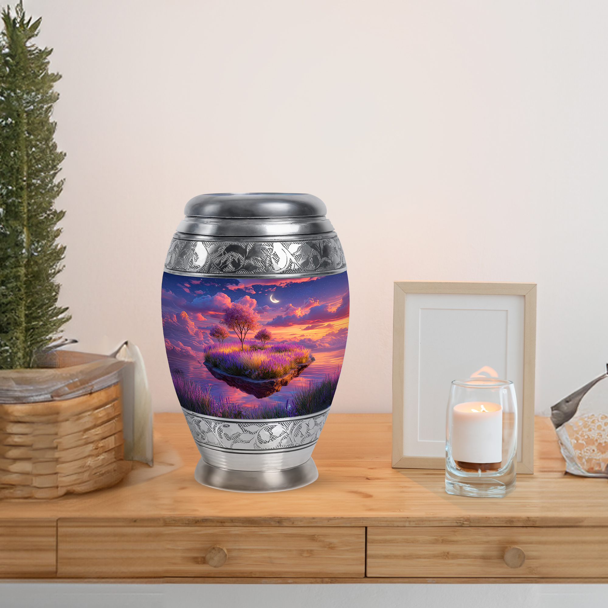 MUKTIVE Lavender Grass Mini Urns for Human Ashes, Blue Urn for Ashes Adult Male & Female, Keepsake Moon Urns for Mom & Dad, Burial Urn for Loved Ones, 3 Inch