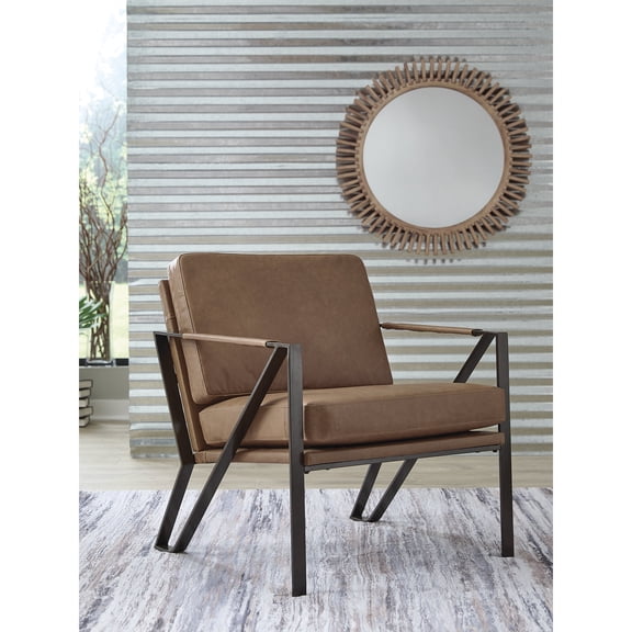 Signature Design by Ashley Garronmont Accent Chair, Caramel Top Grain Leather, Bronze Metal Frame, Modern Living Room Accent Chair