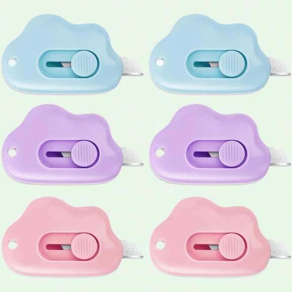 6PCS Mini Box Cutter Retractable Letter Opener Cloud Pocket Box Cutters