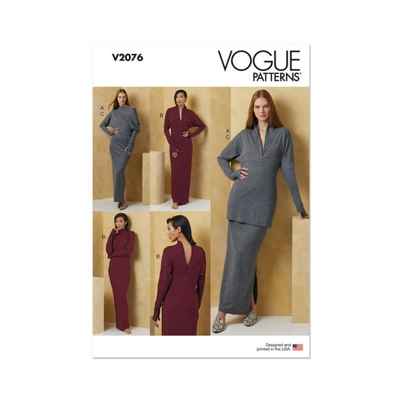 Vogue Sewing Pattern 2076 - Misses' Knit Dress and Top Worn Front and Back and Skirt, Size: Y5 (18-20-22-24-26)