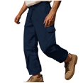 thumbnail image 1 of Pantalons pour Hommes en Liquidation! Pantalons Noirs pour Hommes Pantalons de Survêtement en Coton pour Hommes Pantalons de Travail pour Hommes Coton Lin Extensible Amples Confortables Pantalons Cargo Couleur Unie Légers Pantalons de Randonnée en Plein Air, 1 of 6