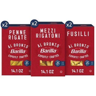 Barilla Al Bronzo Pasta Variety Pack With Penne Rigate, Mezzi Rigatoni & Fusilli (Pack Of 6), Bronze Cut Pasta Created From A Reserve Batch Durum Wheat, Non-Gmo, Kosher