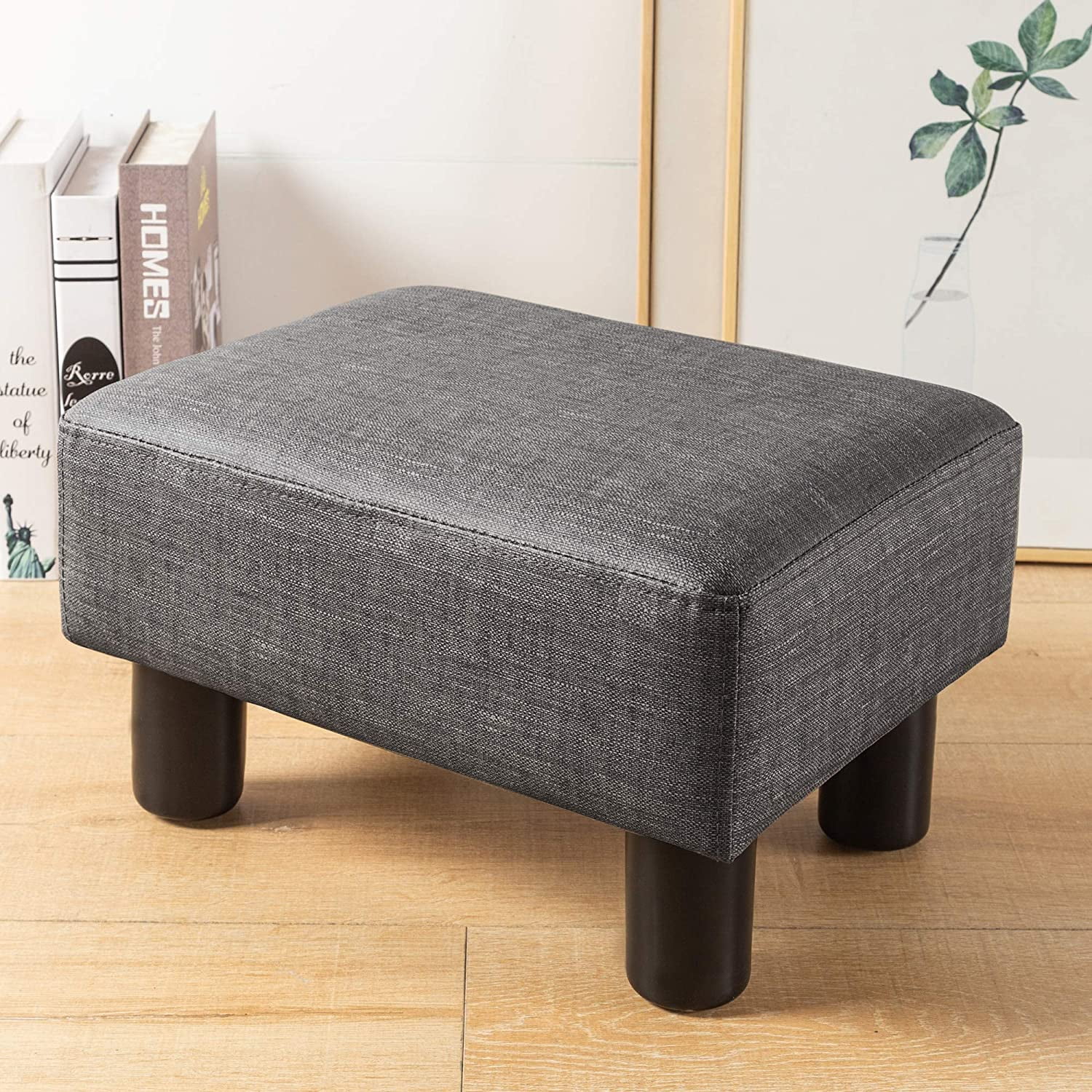 YMYNY Small Footstool with Portable Handle, Velvet Ottoman with Padded  Seat, 15.7 Footrest with Wooden Legs, Curved Step Stools for Adult, Kid  and