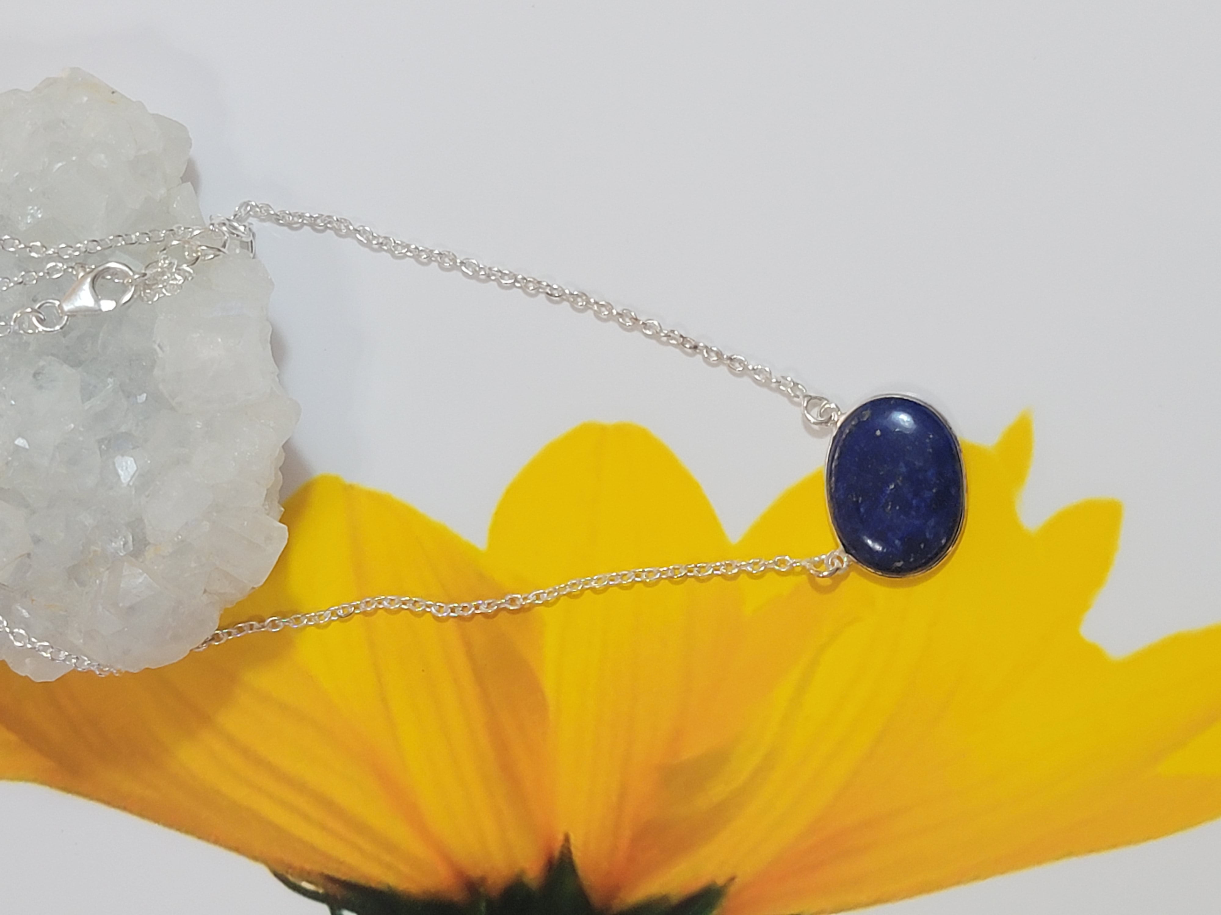 Solid LAPIS LAZULI  CRYSTAL ANGEL PENDANT WITH SILVER CHAIN 1 or 2 Inch 