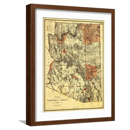 Art.com Arizona Territory - Panoramic Map Art Print by Lantern Press, Brown Frame Wall Art, 17" x 21"