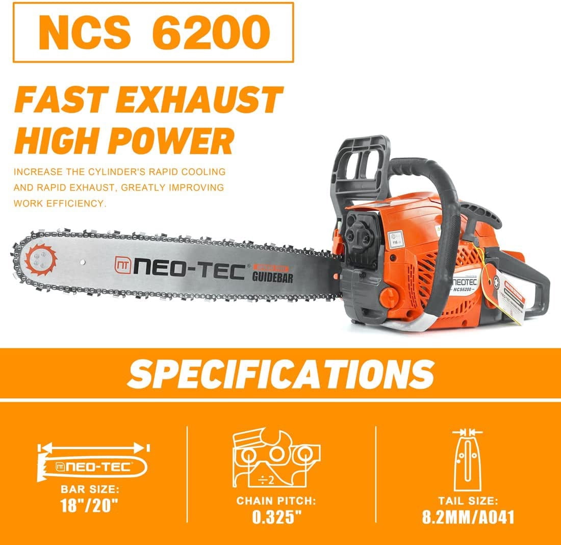 20inch 62CC Gas Powered Chainsaw, 3.5 HP 2 Stroke Engine Gas Power Chainsaws with Non-Slip Handle, Gas Chainsaws with Dual Fuel Tanks, For Wood Cutting, Tree Trimming, and Land Clearing
