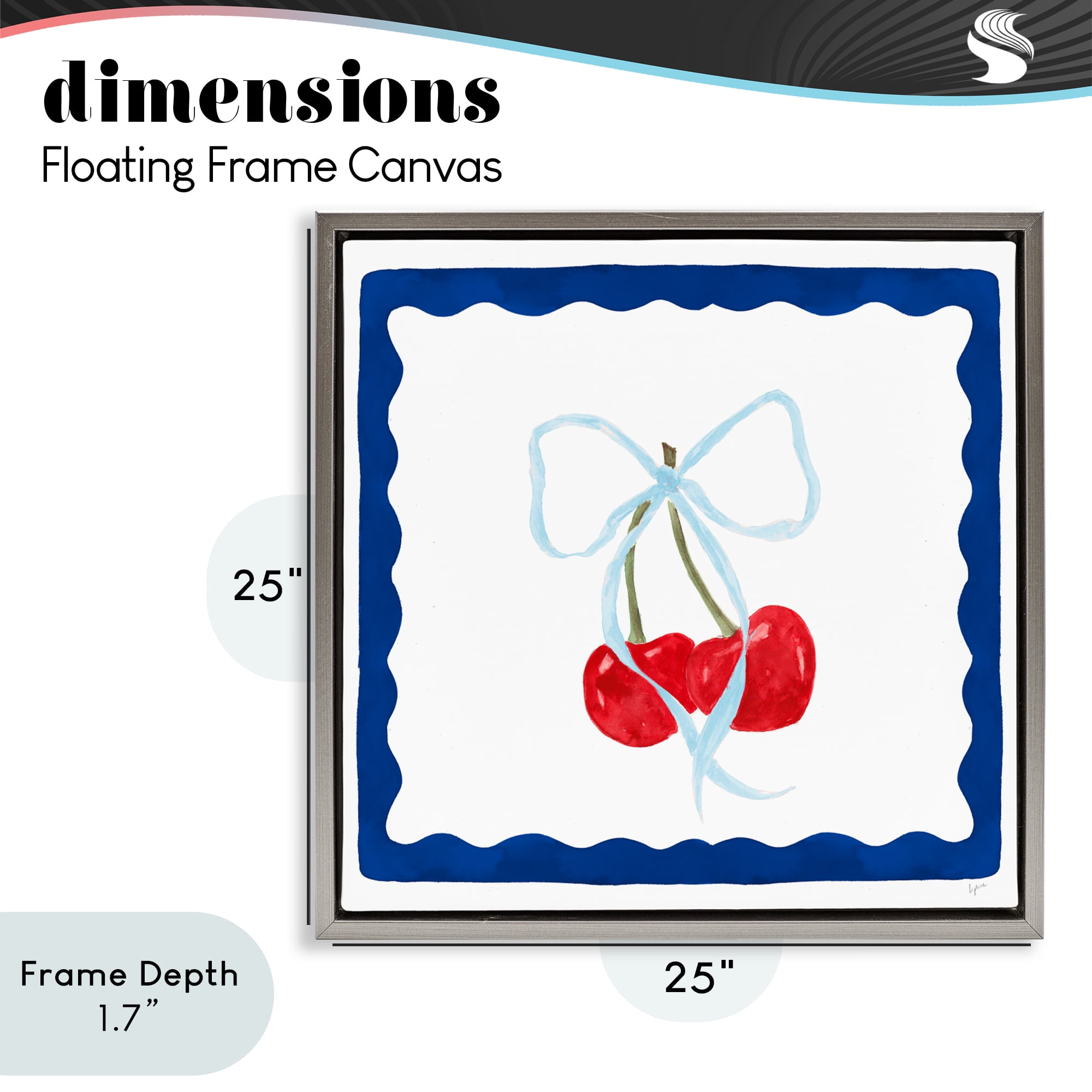 Stupell Industries Summer Bordered Cherries Gray Framed Floater Canvas Wall Art, design by Lucille Price