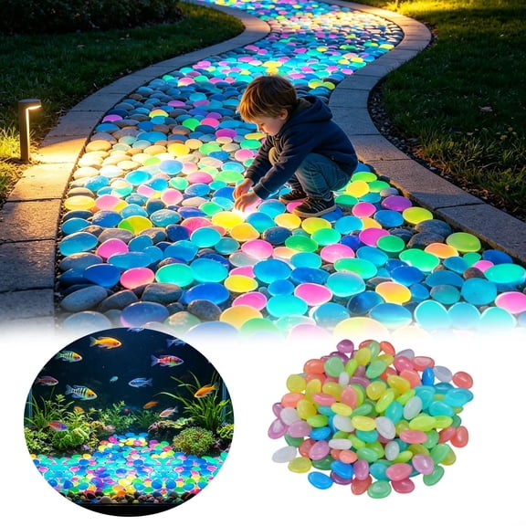 Glow in The Dark Rocks Outdoor Glow Stones Glowing Rocks Decoration for Garden/Walkway/Driveway/ Pots/Bonsai Multicolor