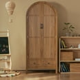 thumbnail image 4 of Oubayajia Arched Armoire Wardrobe Closet with Fluted Doors, Wooden Wardrobe Closet with Drawers, Shelves and Hanging Rod for Bedroom, 4 of 9