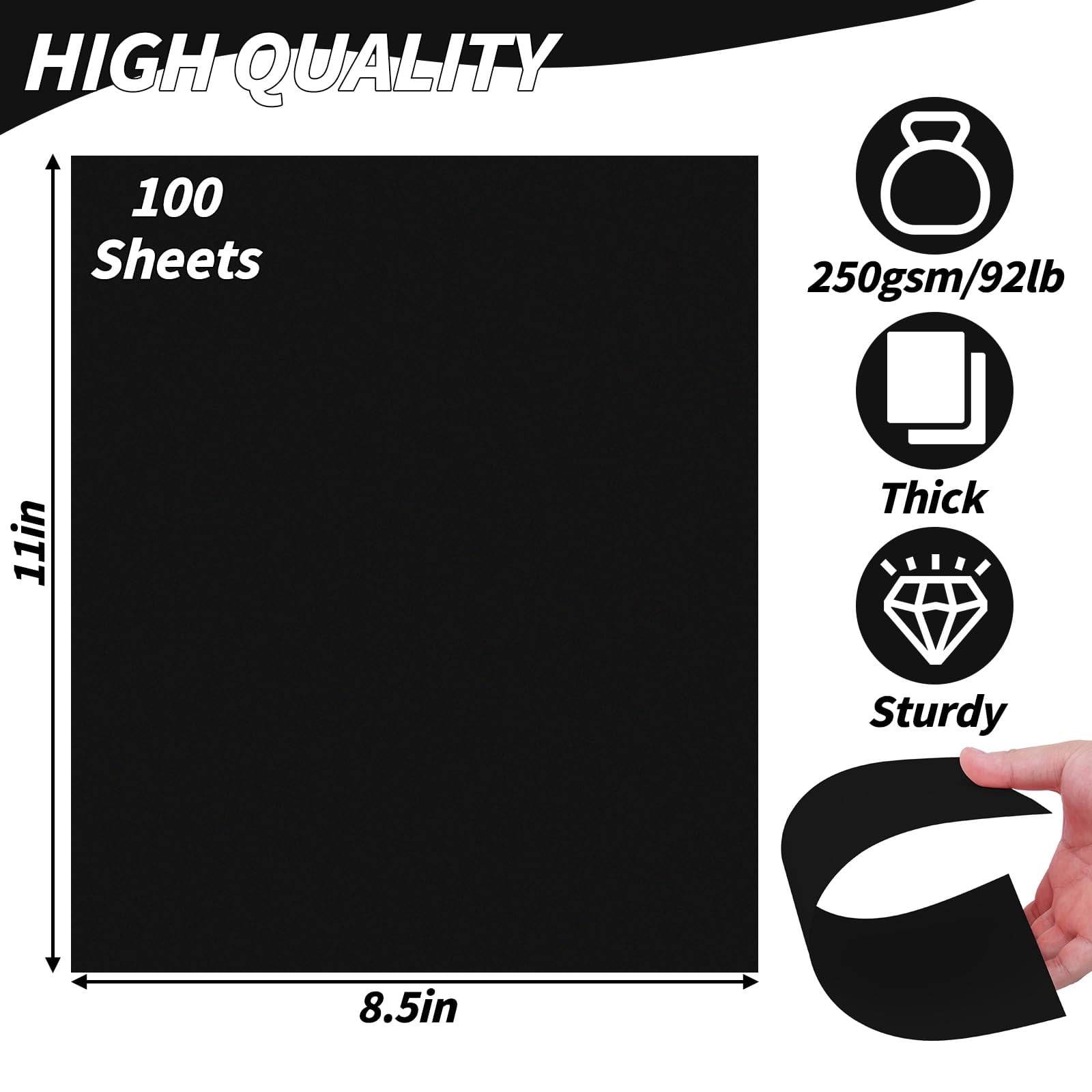 100 Sheets Black Card Stock 8.5 X 11in 250gsm 92lb Cardstock Construction Paper Heavy Weight Printer For Invitations  Stationery Printing Scrapbooking Crafts Diy Cards