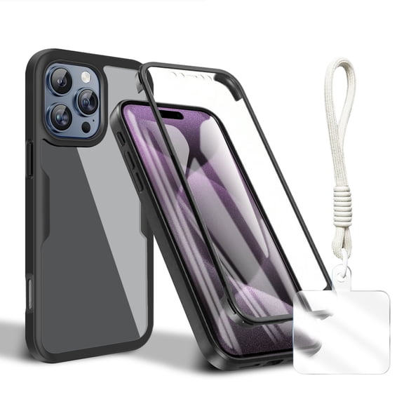 Allytechgroup Rugged iPhone 16 Pro Max Case with Built-in Screen Protector & Hand Strap, Full Body Shockproof Clear Cover for Apple iPhone 16 Pro Max, Anti-Scratch iPhone 16 Pro Max Case,Black
