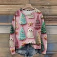thumbnail image 2 of WTOBBY Women's Christmas Snowflake Print Round Neck Sweater, Oversized Knit Pullover with Cute Design, Long Sleeve Top for Christmas and Winter,Pink XL, 2 of 5