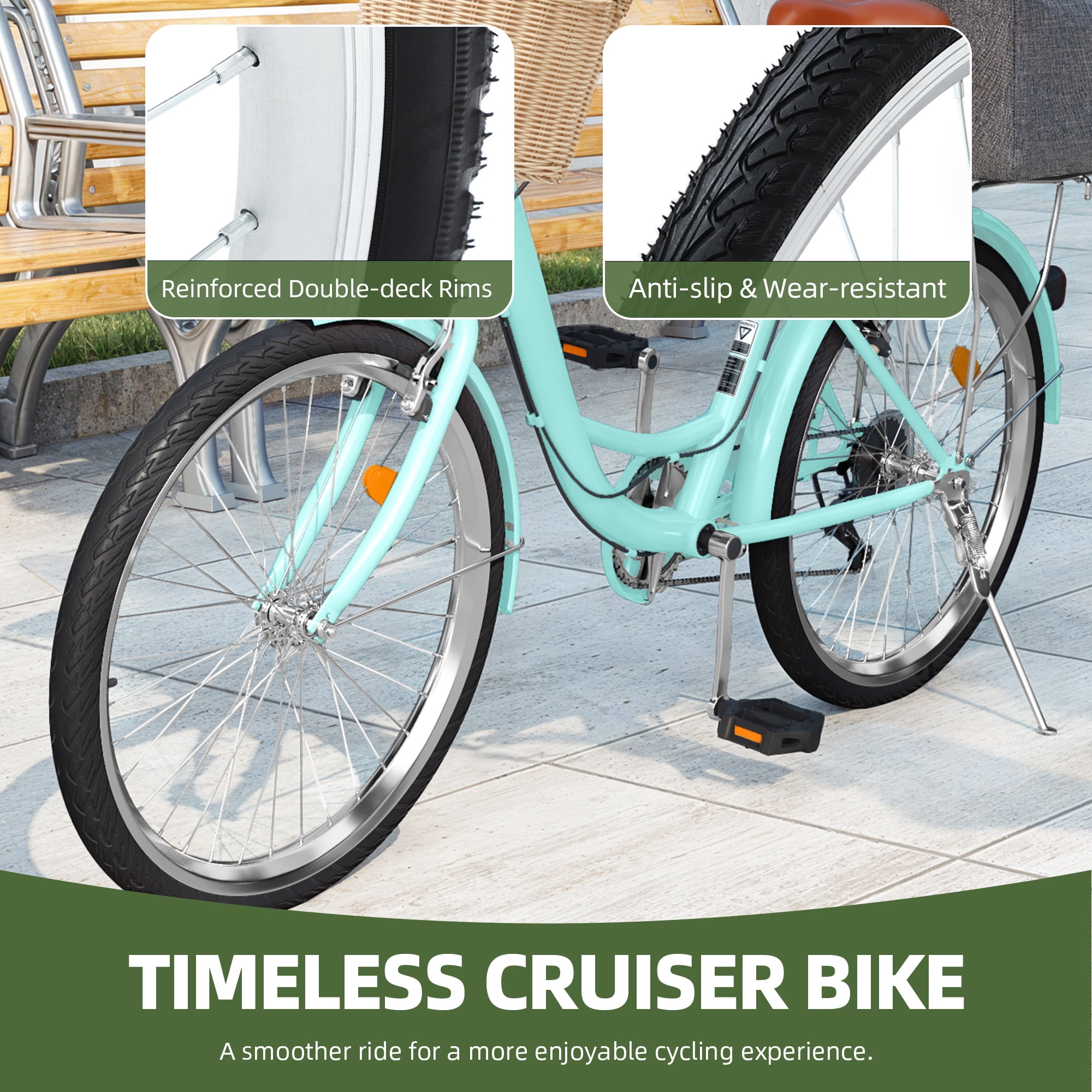 Uforic 26" Beach Cruiser Bike for Women, 7-Speed Adjustable Seat Bike Bicycle for Adult City Commuter, Blue