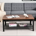 thumbnail image 3 of Gymax Table Basse Console avec Étagère de Rangement et Cadre en Métal Bois Aspect Brun, 3 of 3