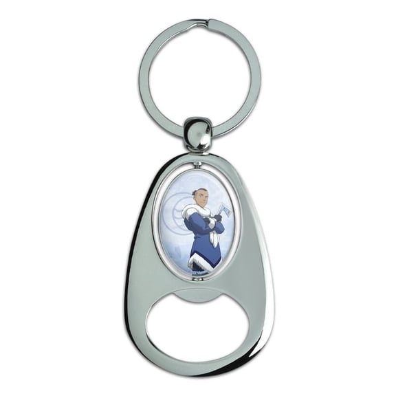 Avatar the Last Airbender Sokka Keychain Chrome Metal Spinning Oval Bottle Opener
