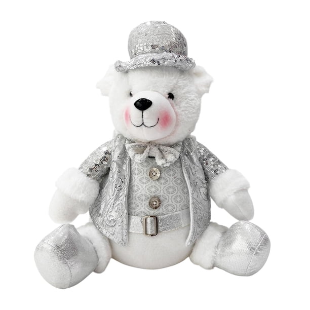 Decoración Muñecos Oso Polar Navideños de Peluche 32 cm plateado