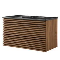 Sink Vanity Cabinet, Wall Mounted, Wood, Brown Walnut Black, Modern Contemporary Urban Design, Hotel Bedroom Bathroom Master Suite Guest