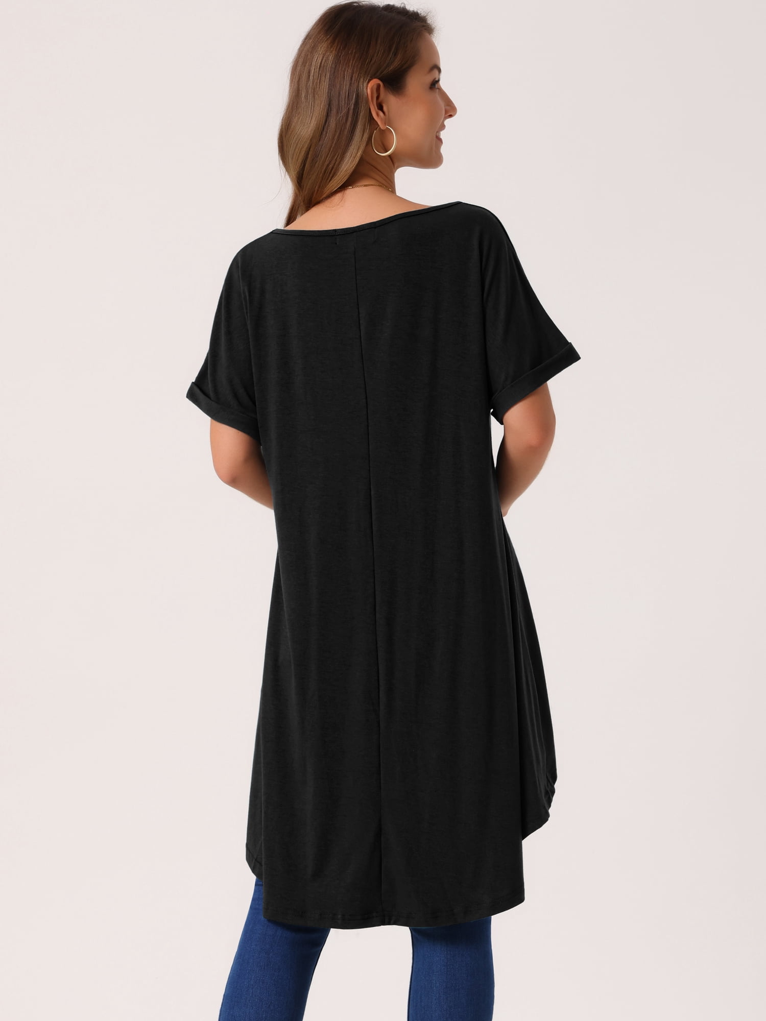 DARING DIVA Women's Short Sleeve High Low Tops Waist Knot Dressy Blouse Black M