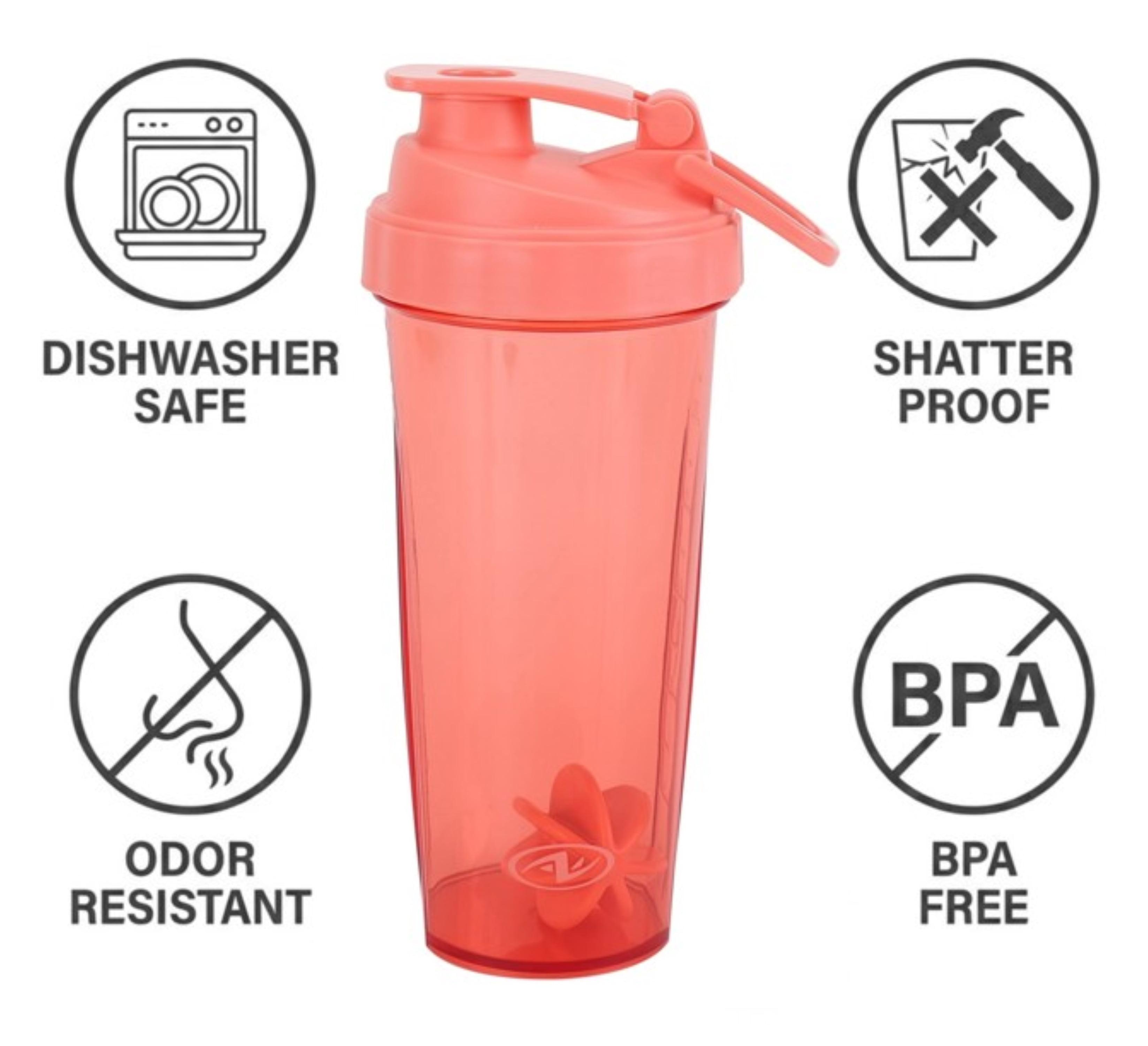 Athletic Works Shaker Bottle, Coral 24oz