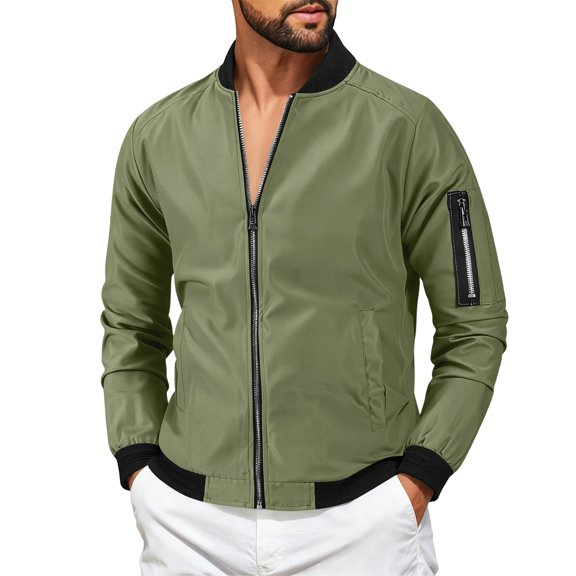 Mens Lightweight Jacket Casual Bomber Jacket Fashion Varsity Coat Zip Up Outerwear Work Golf Outwear Fall Clothing