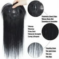 thumbnail image 4 of Benehair 100% Remy Human Hair Extensions Clip In Women's Topper Toupee Hairpiece With Bang Mono Base Wiglet Hair Loss Black US, 4 of 13